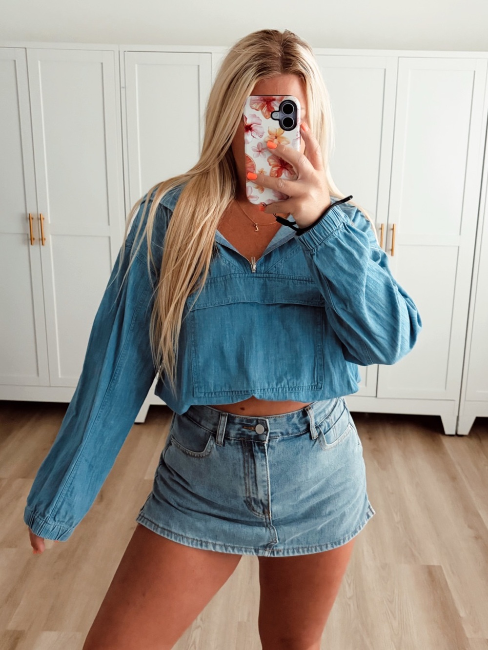 Dark wash denim hooded zip up jacket